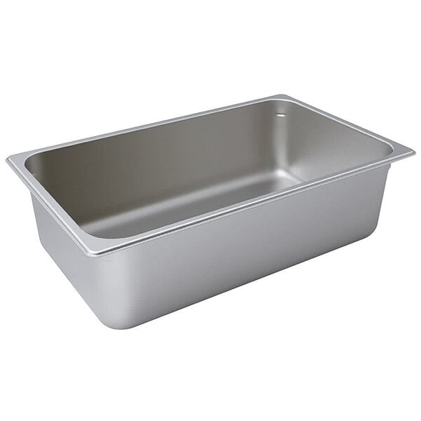 A Hatco stainless steel food pan in a silver metal container.