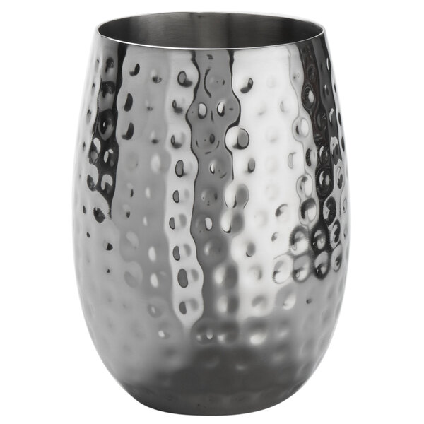 An American Metalcraft stainless steel Moscow Mule cup with a textured surface.