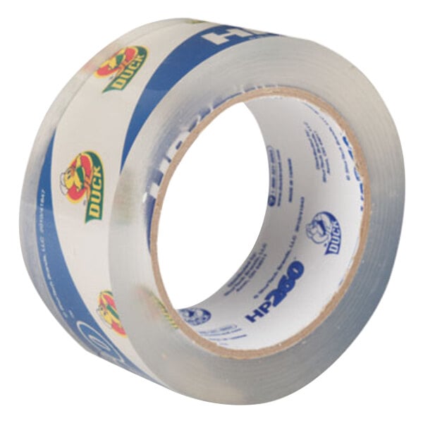 A roll of Duck Brand clear carton sealing tape with a label that reads "Duck Tape HP260C"