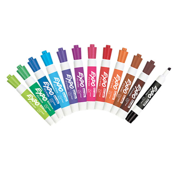 A group of Expo dry erase markers in different colors.