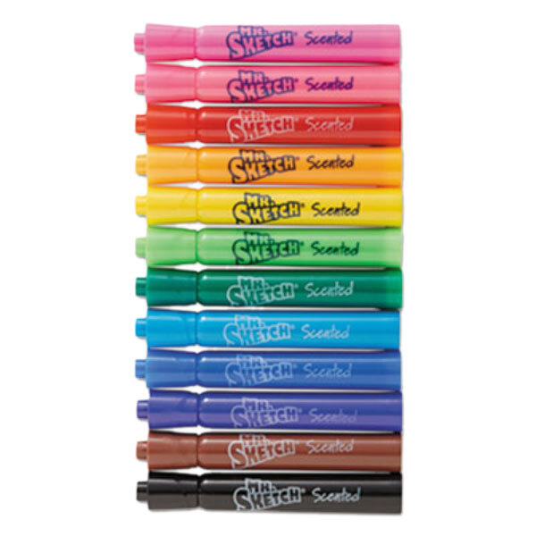 A row of Mr. Sketch Scented Watercolor Markers in different colors.