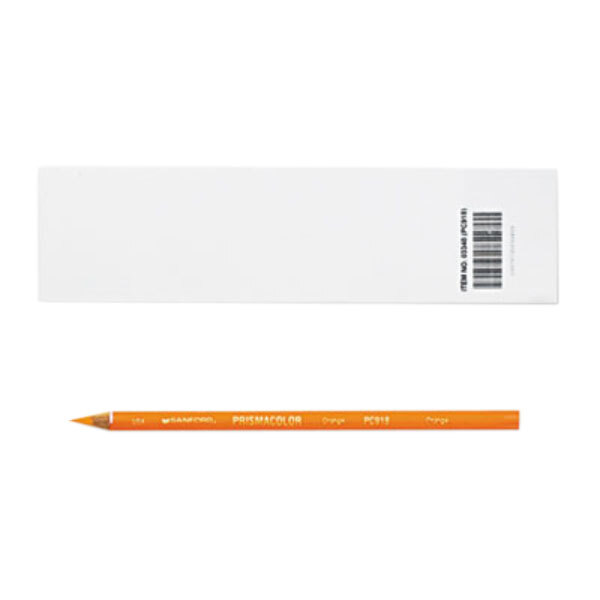 The tip of an orange Prismacolor Premier colored pencil.