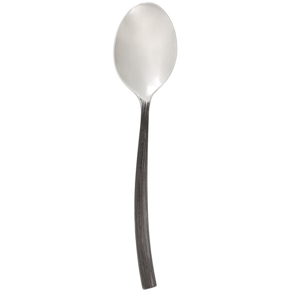A Chef & Sommelier stainless steel dinner spoon with a black oak handle.