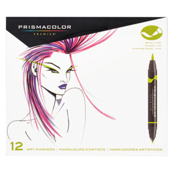 A box of Prismacolor Premier Double-Ended Markers with a logo.