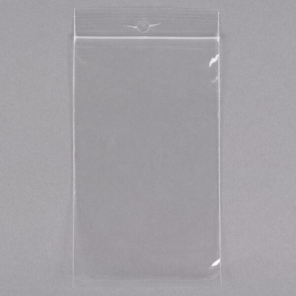 A clear plastic LK Packaging bag with a zipper and hang hole.