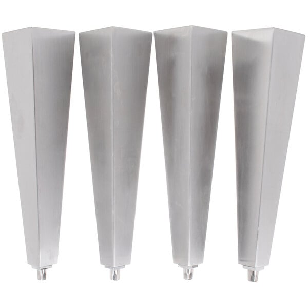 Four silver metal cones.