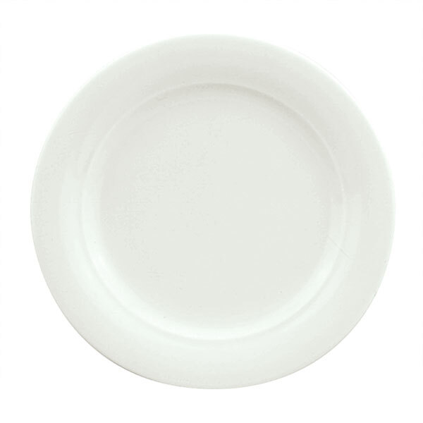 A Schonwald Avanti Gusto white porcelain plate with a white rim.