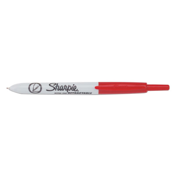 A red and white Sharpie Ultra-Fine Point Retractable Permanent Marker.