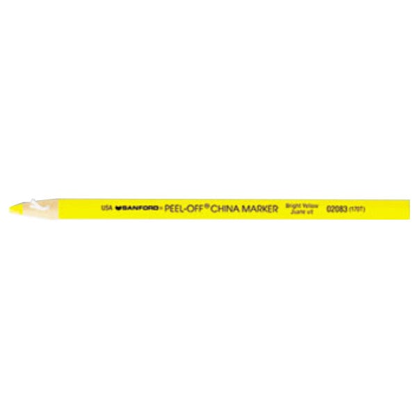 A yellow Sharpie China Marker with black writing on it.