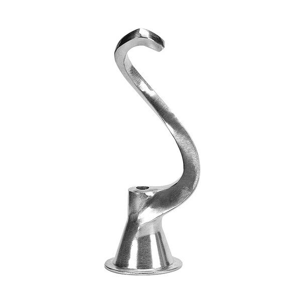 A silver metal Globe spiral dough hook.