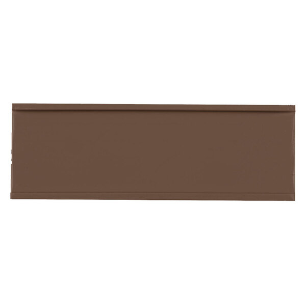 A brown rectangular label holder with a white background.