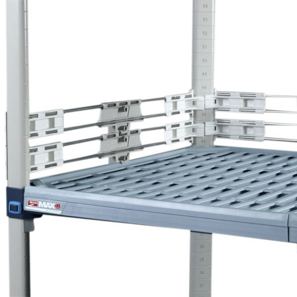 A white metal MetroMax Q shelf with two metal ledges.