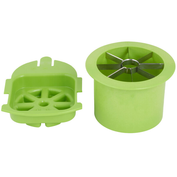A green plastic Matfer Bourgeat Prep Chef container with metal blades.