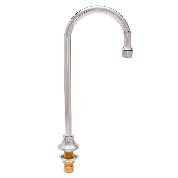 A silver Fisher deck-mounted faucet with a gold gooseneck nozzle.