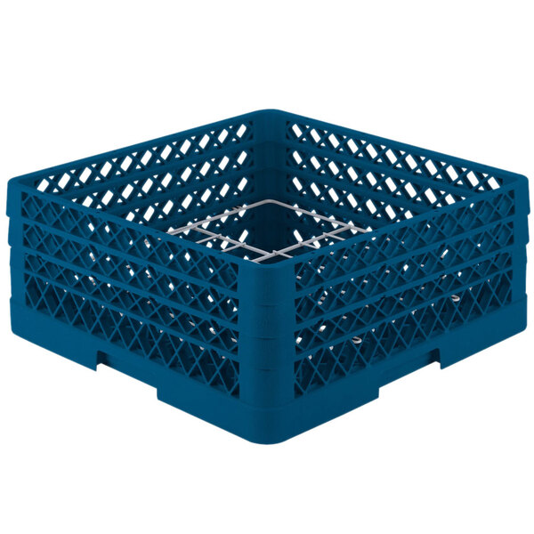 A blue plastic Vollrath Traex Plate Crate with 12 compartments.