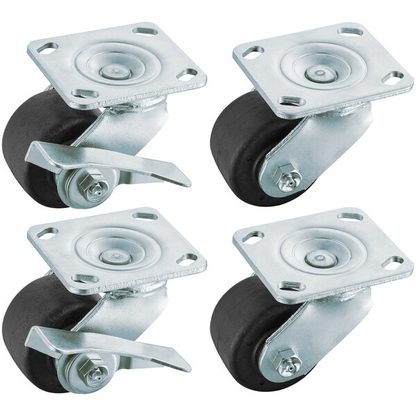Beverage-Air plate casters with black rubber wheels.