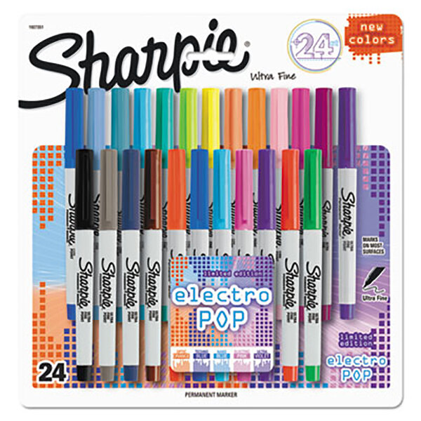 A box of colorful Sharpie Electro Pop markers.