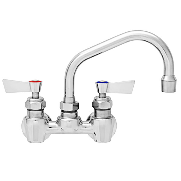 A silver Fisher wall mount faucet with two lever handles.