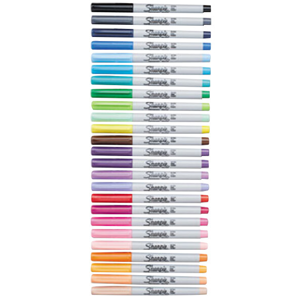 A row of multi colored Sharpie Ultra-Fine Point Permanent Markers.