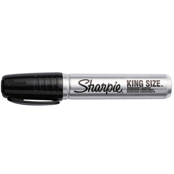 A close-up of a Sharpie King Size black permanent marker tip.