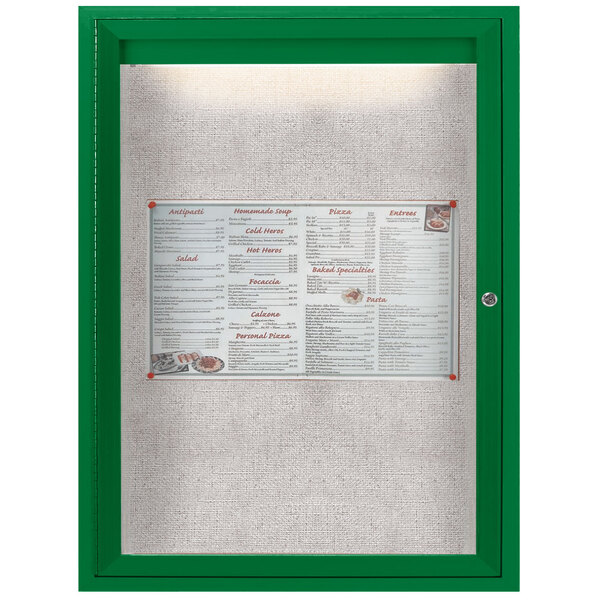 A green menu board with a green frame.