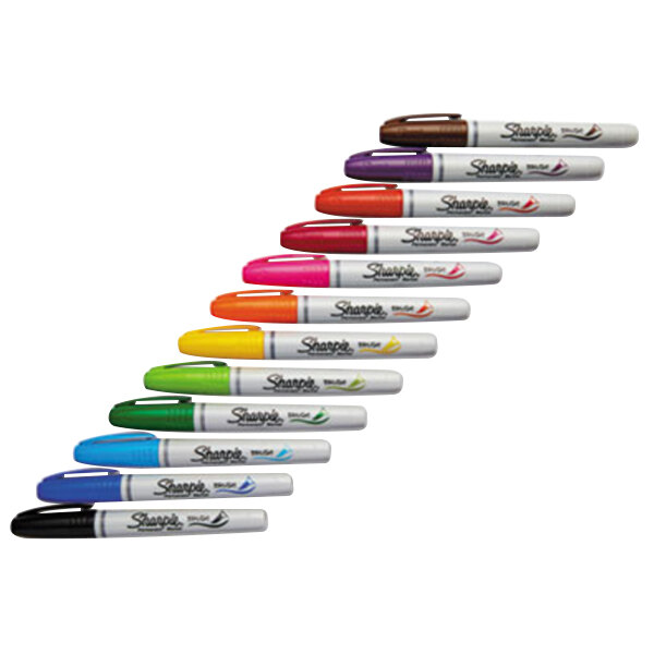 A row of Sharpie brush tip markers in different colors.