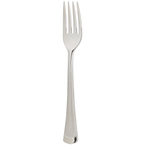 An Arcoroc stainless steel salad/dessert fork with a silver handle.