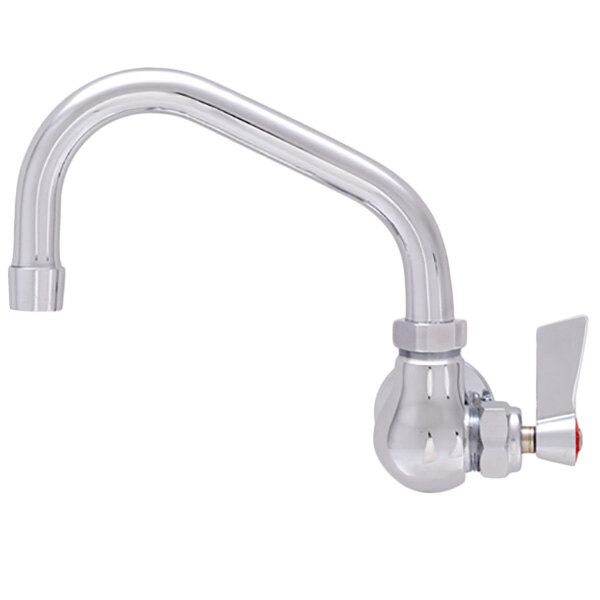 A Fisher chrome wall mounted faucet with a lever handle and swing nozzle.