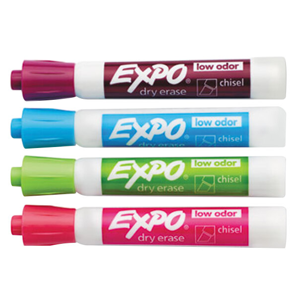 A group of Expo dry erase markers with different colored logos.