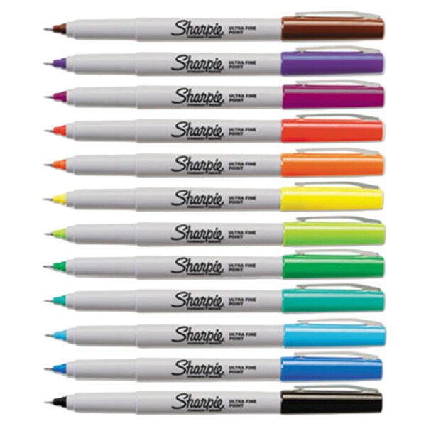 A group of Sharpie ultra-fine point permanent markers in different colors.