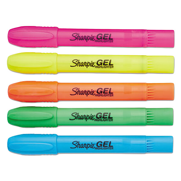 A group of Sharpie gel highlighters in assorted colors.