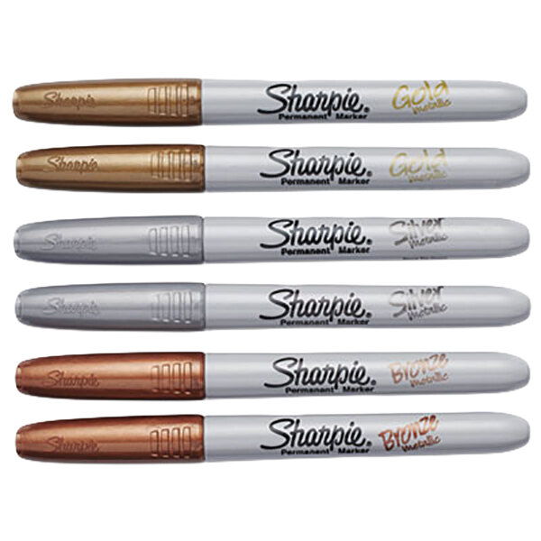 A Sharpie 6-color marker set with gold and silver markers.