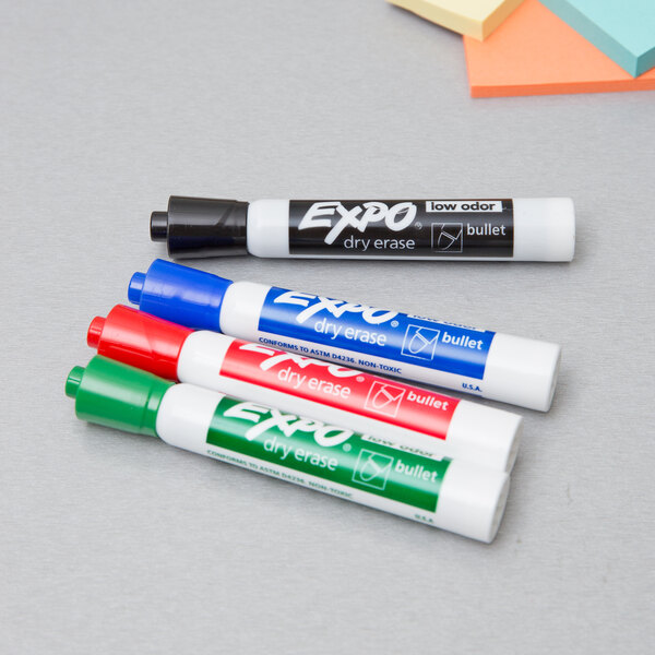 A group of Expo assorted color dry erase markers.