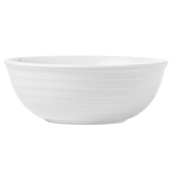 A close-up of a Libbey Galileo Lunar Bright White Porcelain Cereal Bowl.