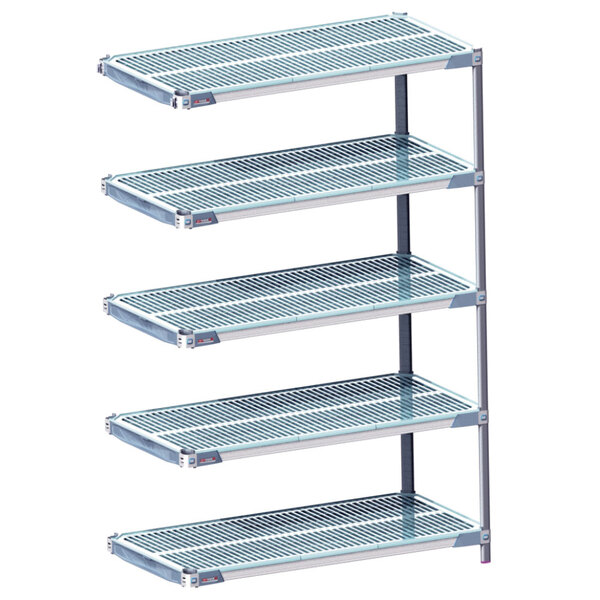 A MetroMax i metal shelving unit with shelves.