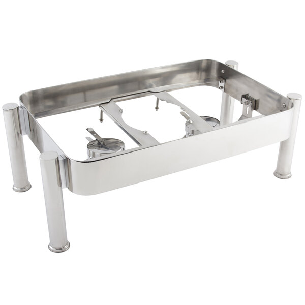 A stainless steel Bon Chef induction chafer stand with two legs.