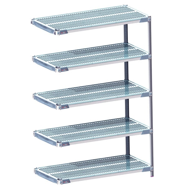 A MetroMax i metal shelving unit with shelves.