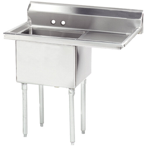 A stainless steel Advance Tabco 1 compartment sink with a right drainboard.