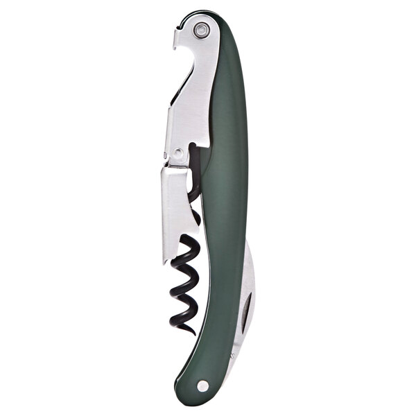 A Franmara Lisse waiter's corkscrew with a green enameled steel handle and corkscrew.