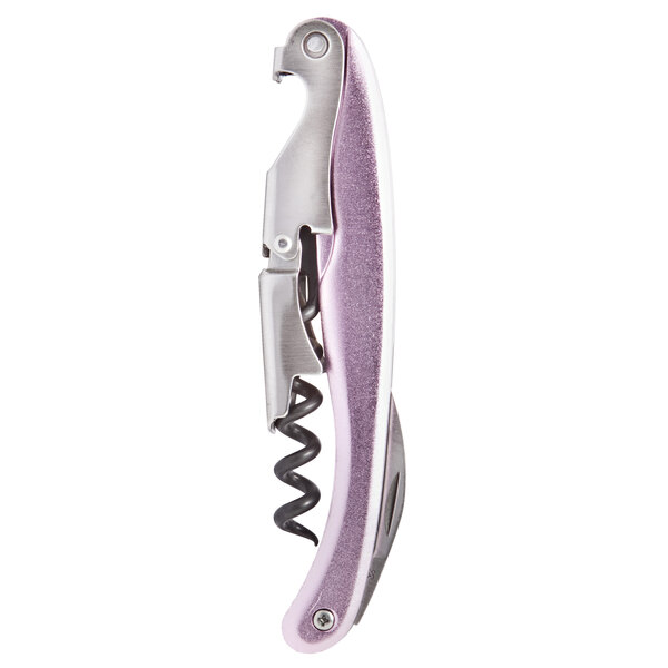 A Franmara Lisse waiter's corkscrew with a metallic pink and silver metal handle.