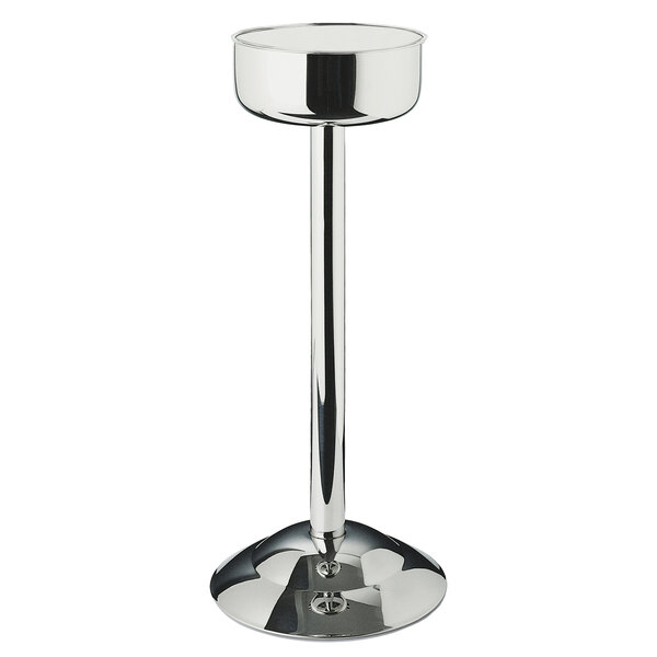 A silver metal Franmara Triomphe wine cooler stand with a round base.