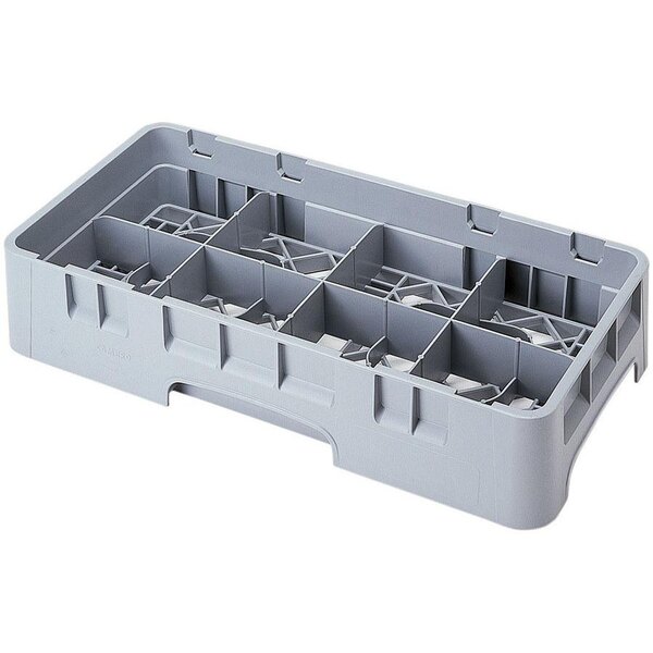 A soft gray plastic Cambro rack with 8 compartments and 6 extenders.