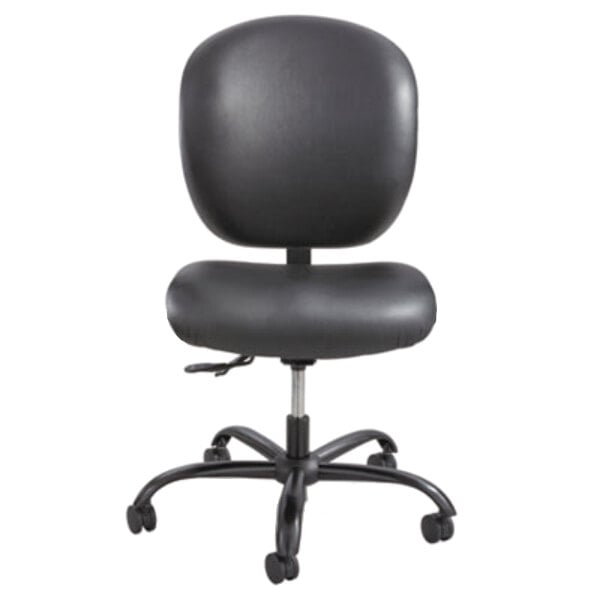 A Safco Alday black office chair with wheels and a backrest.