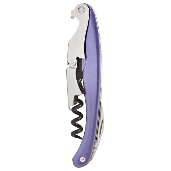 A Franmara Lisse customizable waiter's corkscrew with a metallic lavender and silver handle.