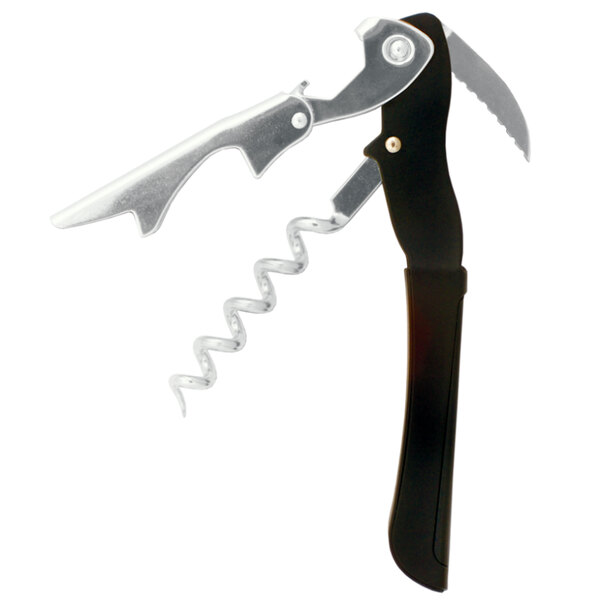 A Farfalli Gulliver double-step waiter's corkscrew with black and silver accents.