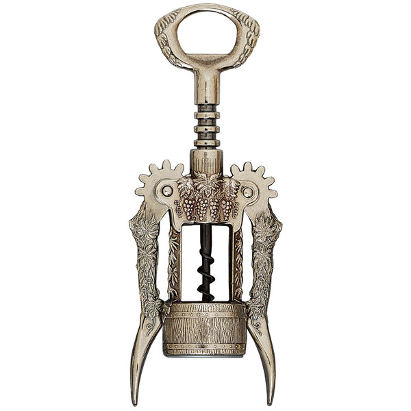 A Franmara Burnished Wing Corkscrew with a grape design on the handle and a metal corkscrew.