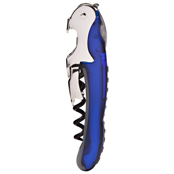 A Franmara double power waiter's corkscrew with a translucent blue and silver handle.