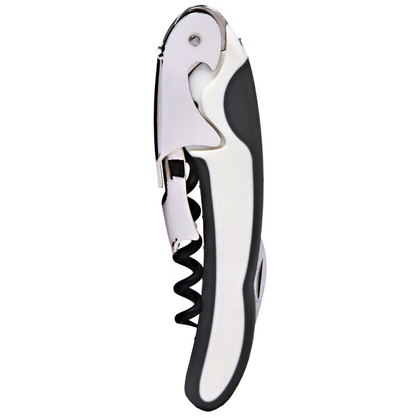 A Franmara Binary Two-Lever Waiter's Corkscrew with a white and gray handle.