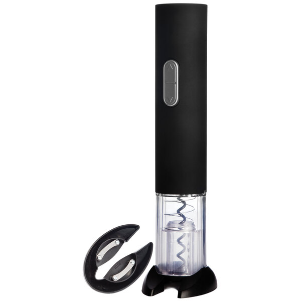 A black and silver Franmara Mighty Pull electric corkscrew on a counter.