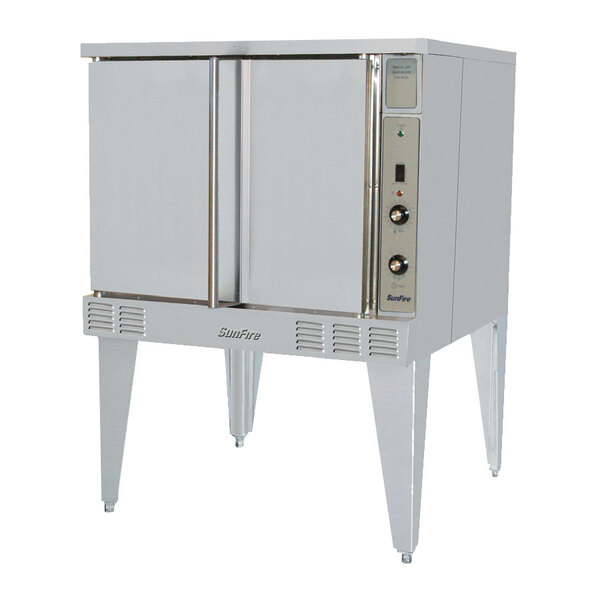 A large white Garland SunFire electric convection oven with two doors.